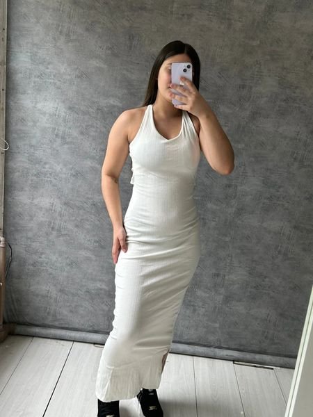 Vestido Longo Canelado Algodão Fenda Lateral Com Detalhe Atrás E Amarração Branco
