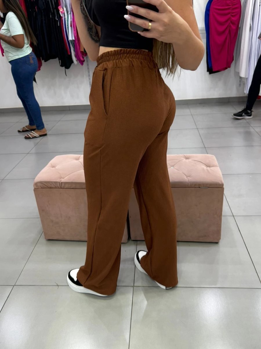 Calça Canelada Pantalona Marrom, foto 2