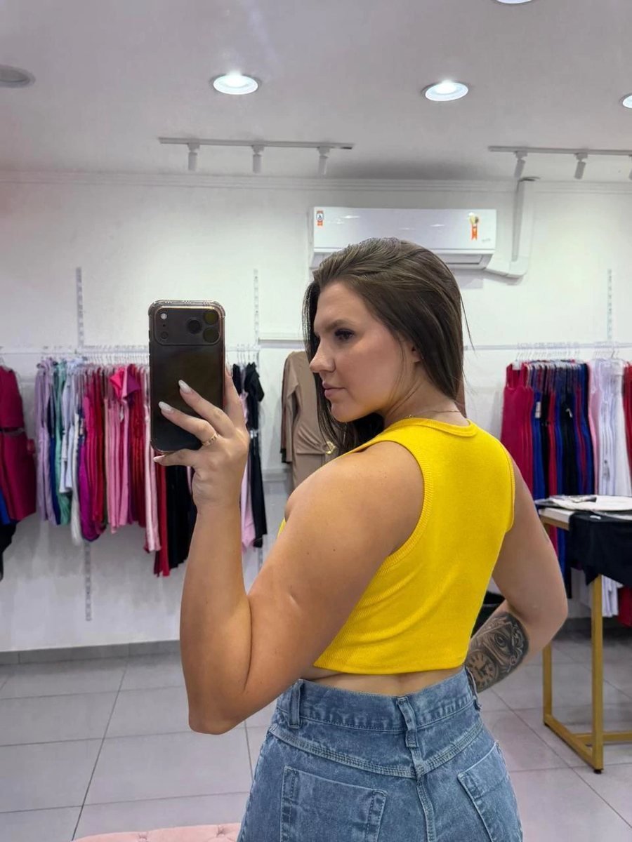 Cropped Canelado Regata Bandeira Brasil Amarelo, foto 2