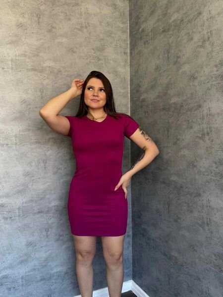 Vestido canelado fino manga curta roxo