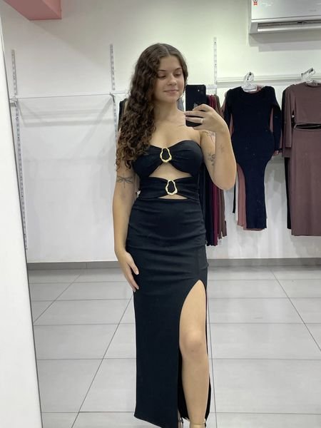 Vestido longo canelado tomara q caia preto