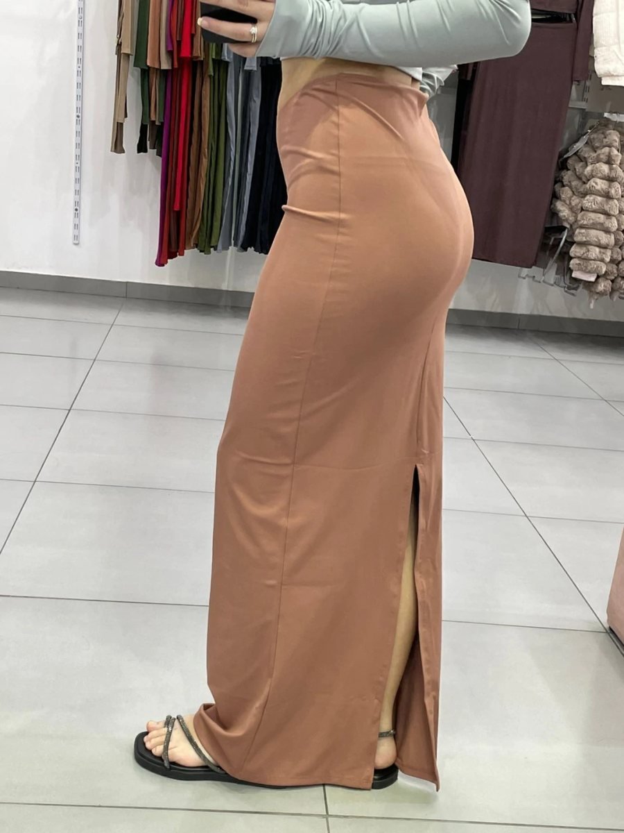 Saia Poliamida Longa Com Fenda Atrás Marrom, foto 2