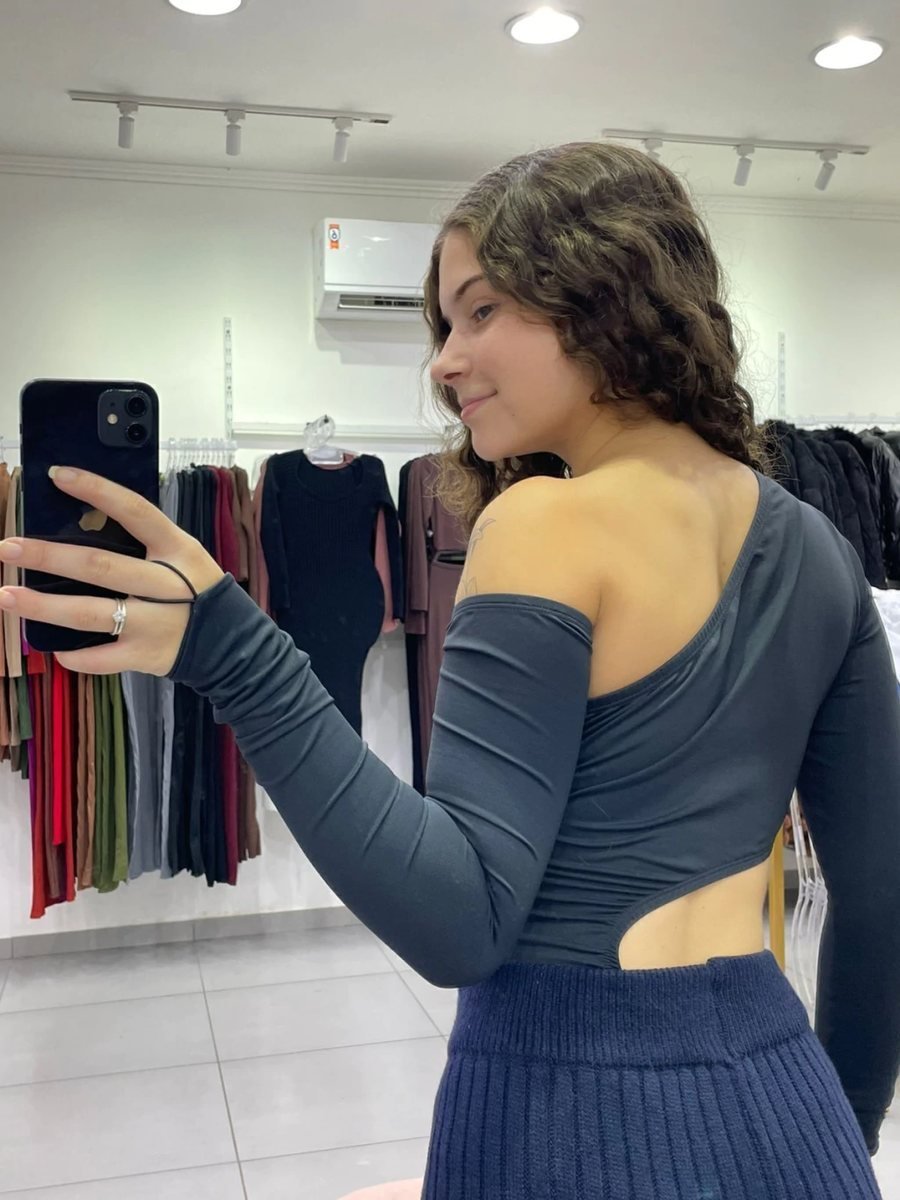 Body Poliamida Com Manga Longa E Abertura Na barriga Preto, foto 2