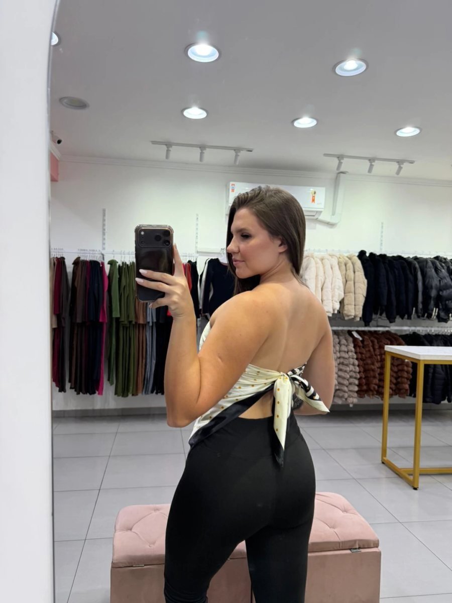 Cropped Lenço Bege Com Preto, foto 2