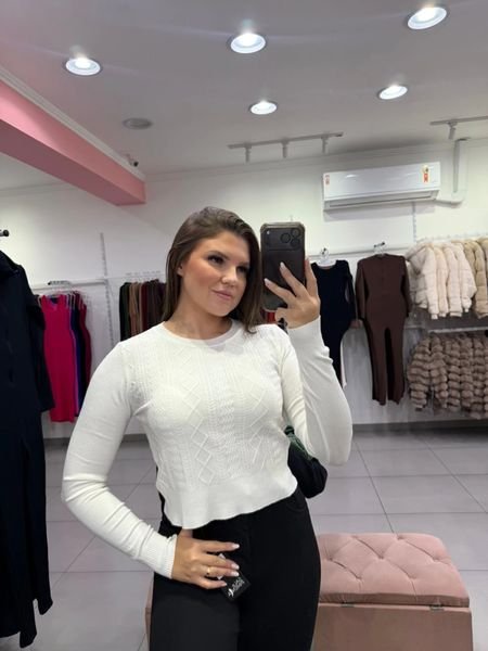 Blusa Modal Mousse Com Detalhes Ondas Branco