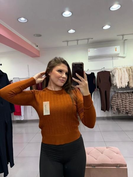 Blusa Modal Mousse Com Detalhes Trançados Telha