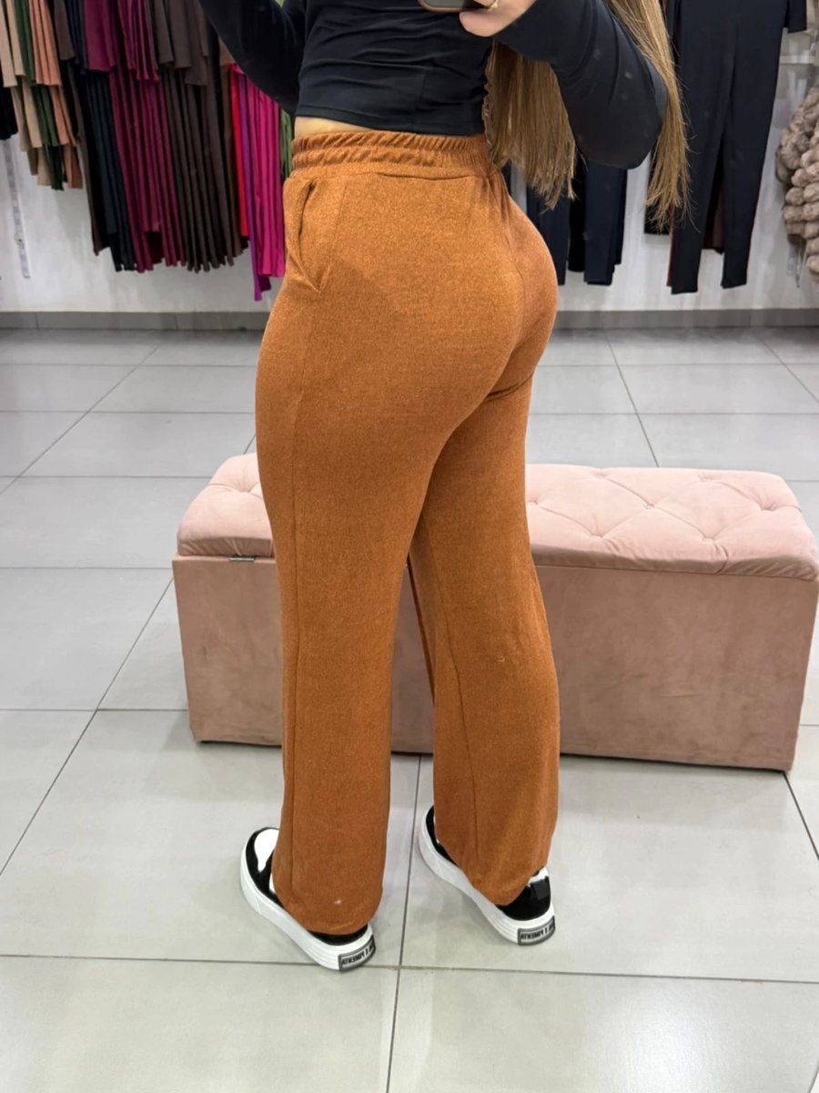 Calça Moletinho Fino Pantalona Bege, foto 2