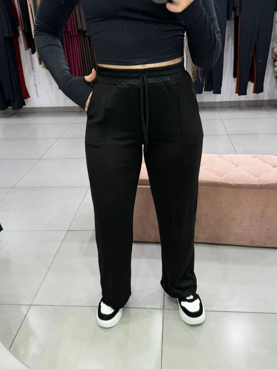 Calça Moletinho Fino Pantalona Preto
