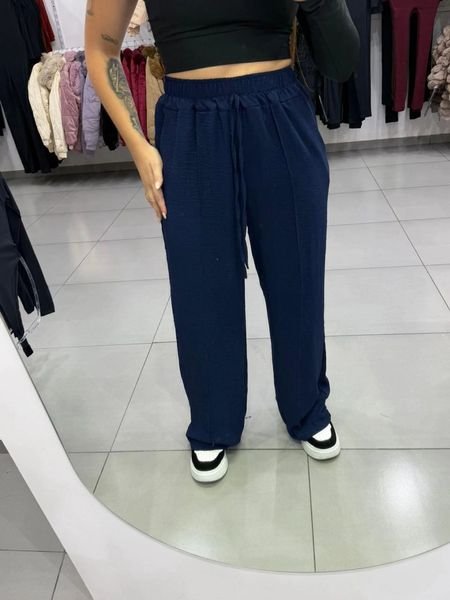 Calça Pantalona Duna Detalhe Linhas Frontal Azul