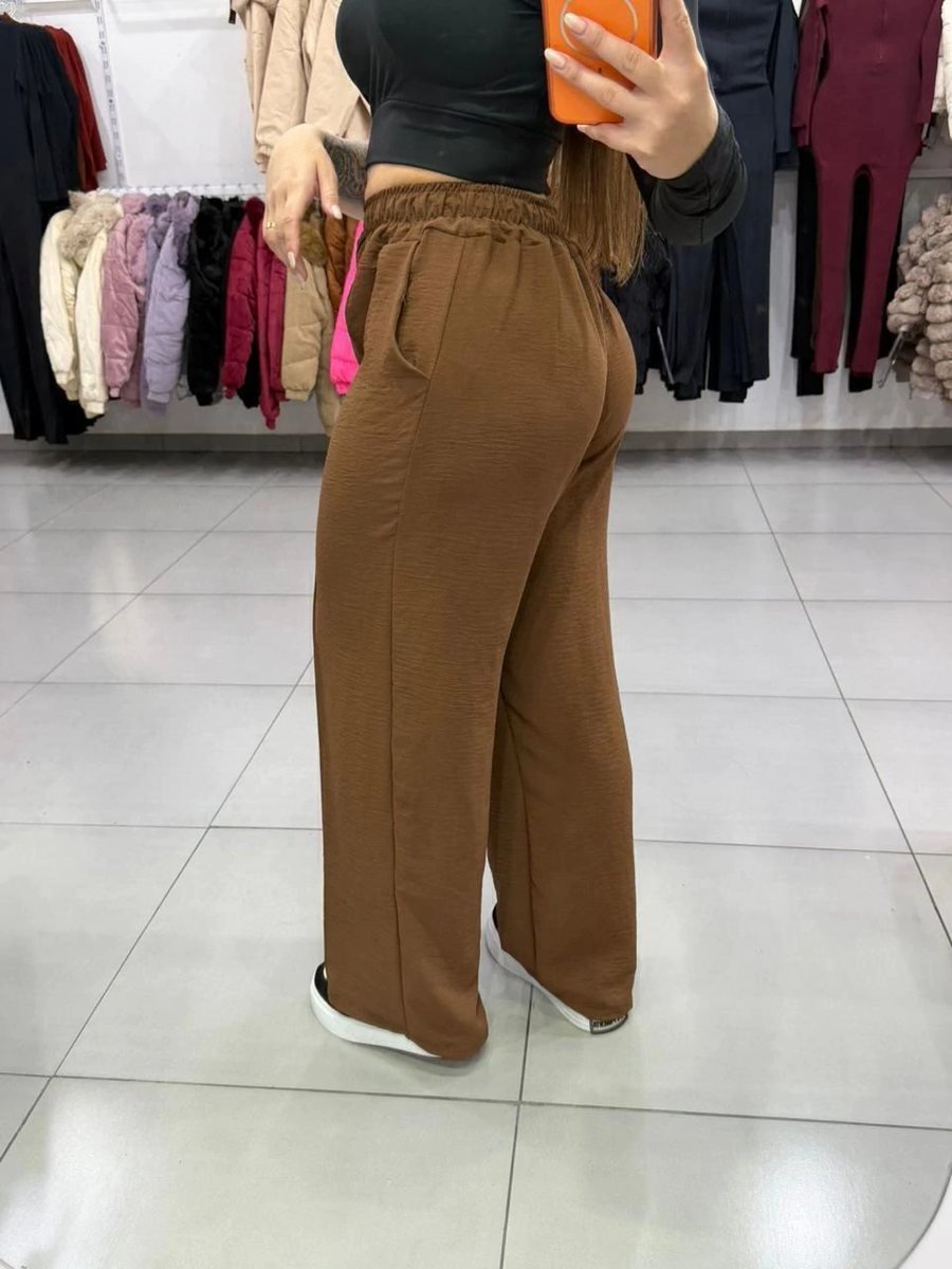 Calça Pantalona Duna Datalhe Linhas Frontal Marrom, foto 2