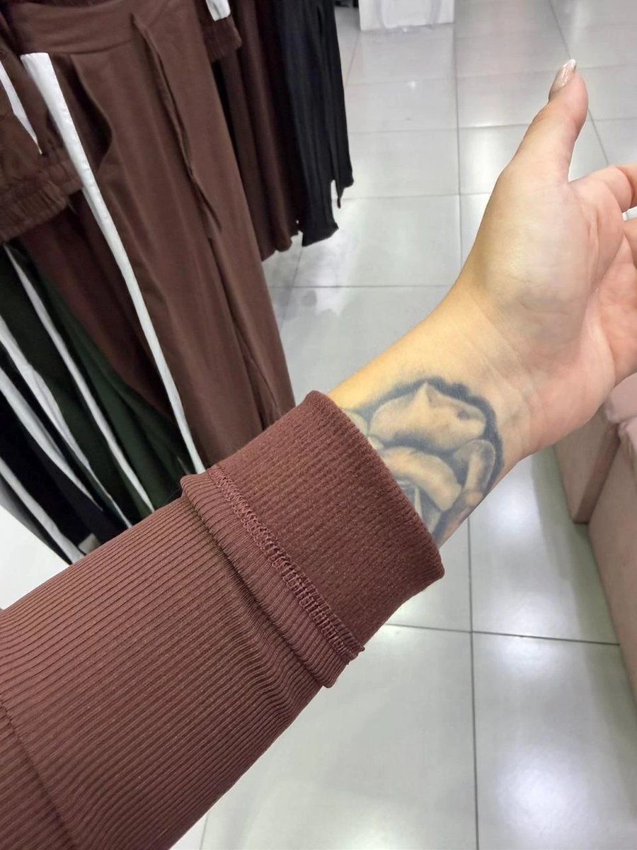 Cropped Canelado Térmico Com Manga Longa E Básico Marrom Escuro, foto 3