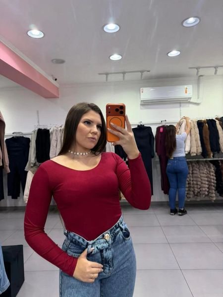 Body Canelado Térmico Trançado Nas Costas Com Manga Longa Bordo