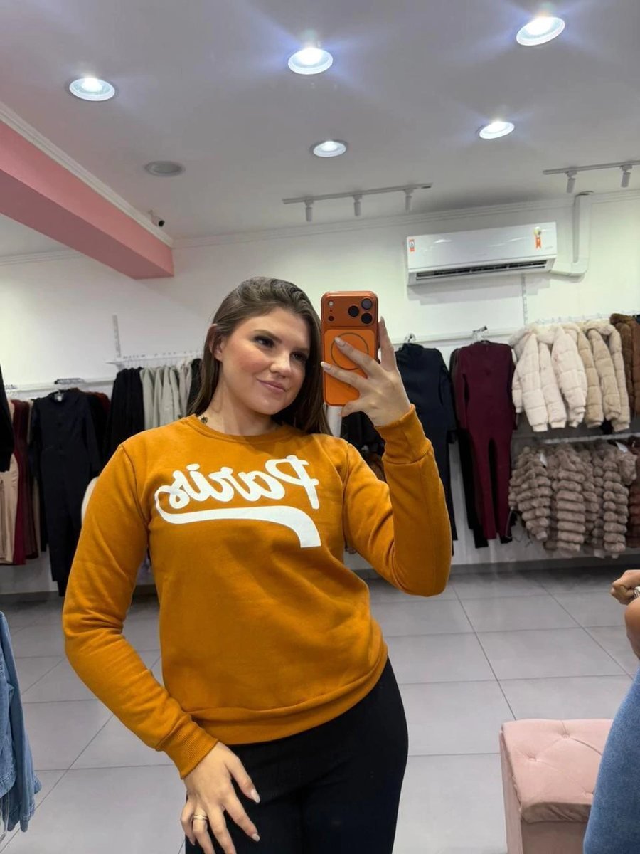 Moletom Com Manga Longa E Estampa Paris Laranja