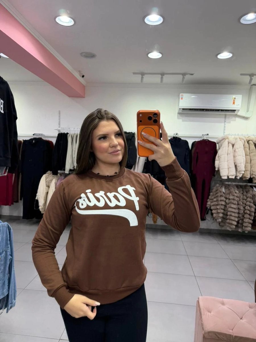 Moletom Com Manga Longa E Estampa Paris Marrom