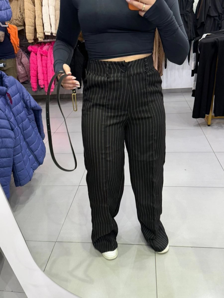 Calça Alfaiataria Com Listras E Cinto Preto, foto 3