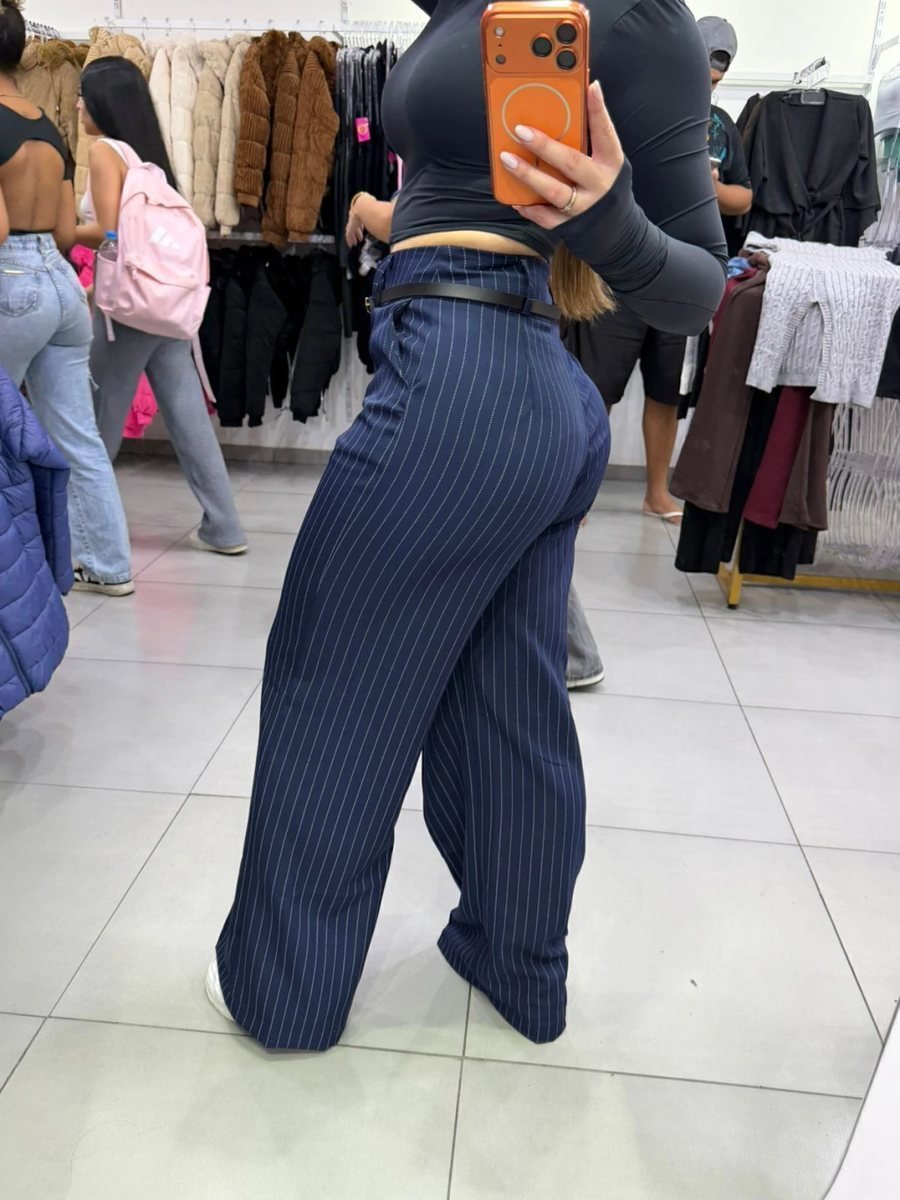 Calça Alfaiataria Com Listras E Cinto Azul, foto 2