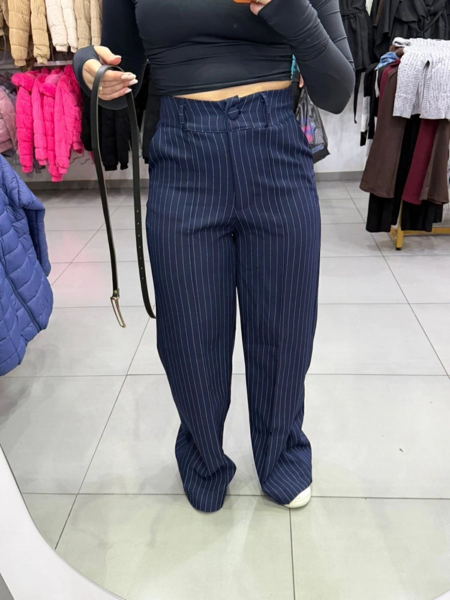 Calça Alfaiataria Com Listras E Cinto Azul, foto 3