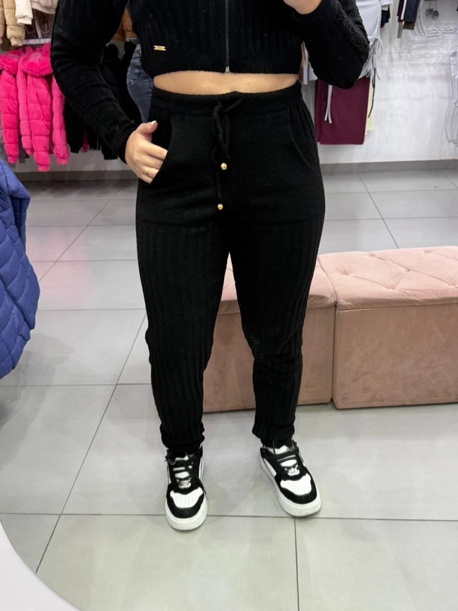 Conjunto Luxxo Modal Mousse Cropped Casaquinho Com Ziper E Capuz Calça Com Bolso E Cordinha Preto, foto 6