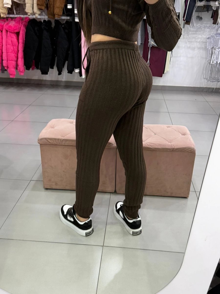 Conjunto Luxxo Modal Mousse Cropped Casaquinho Com Ziper E Capuz Calça Com Bolso E Cordinha Marrom, foto 4
