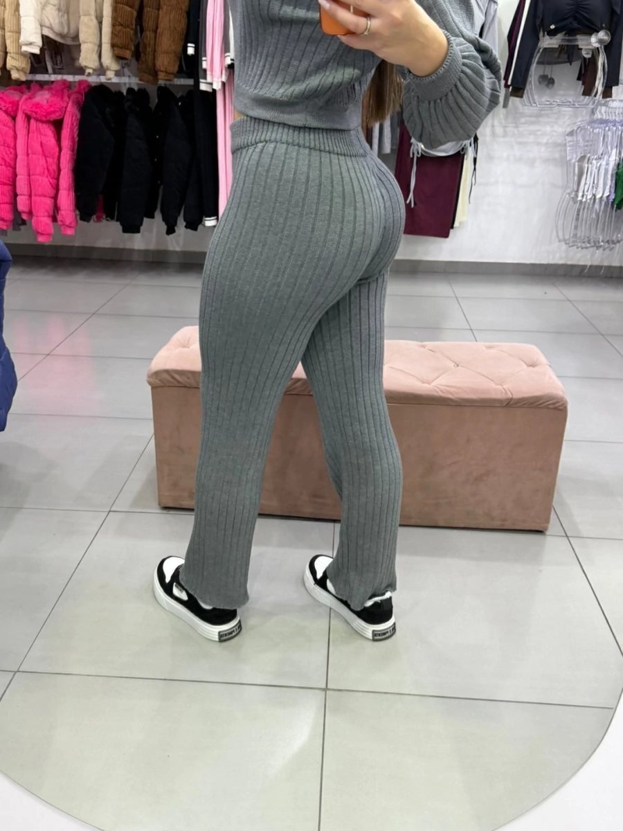 Conjunto Modal Mousse Cropped Com Gola e Calça Cinza, foto 6