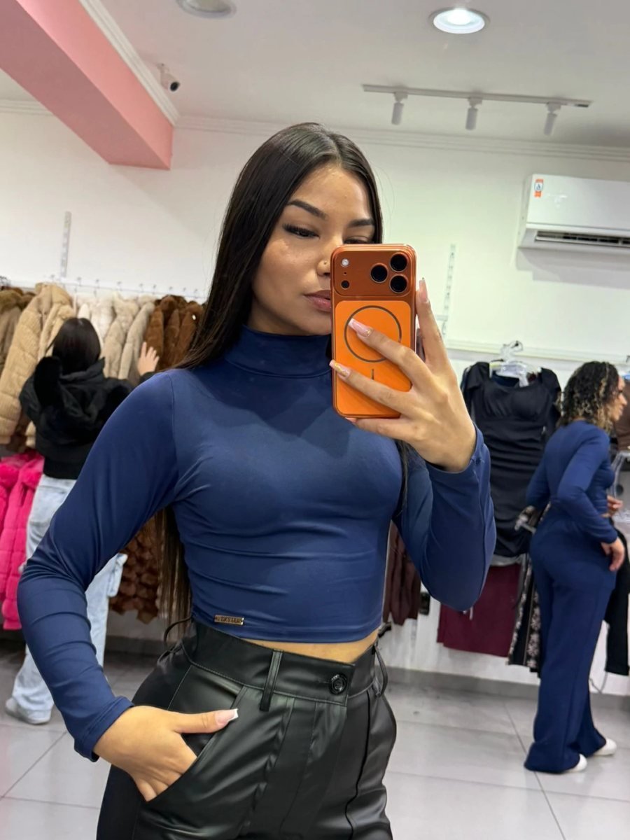 Cropped Luxxo Poliamida Com Gola Azul