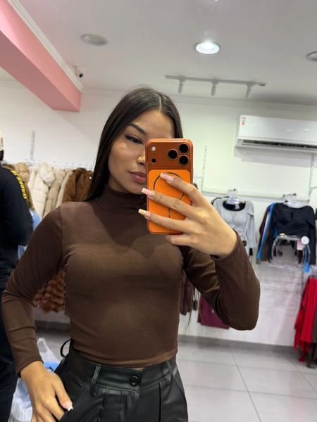 Cropped Luxxo Poliamida Com Gola Marrom