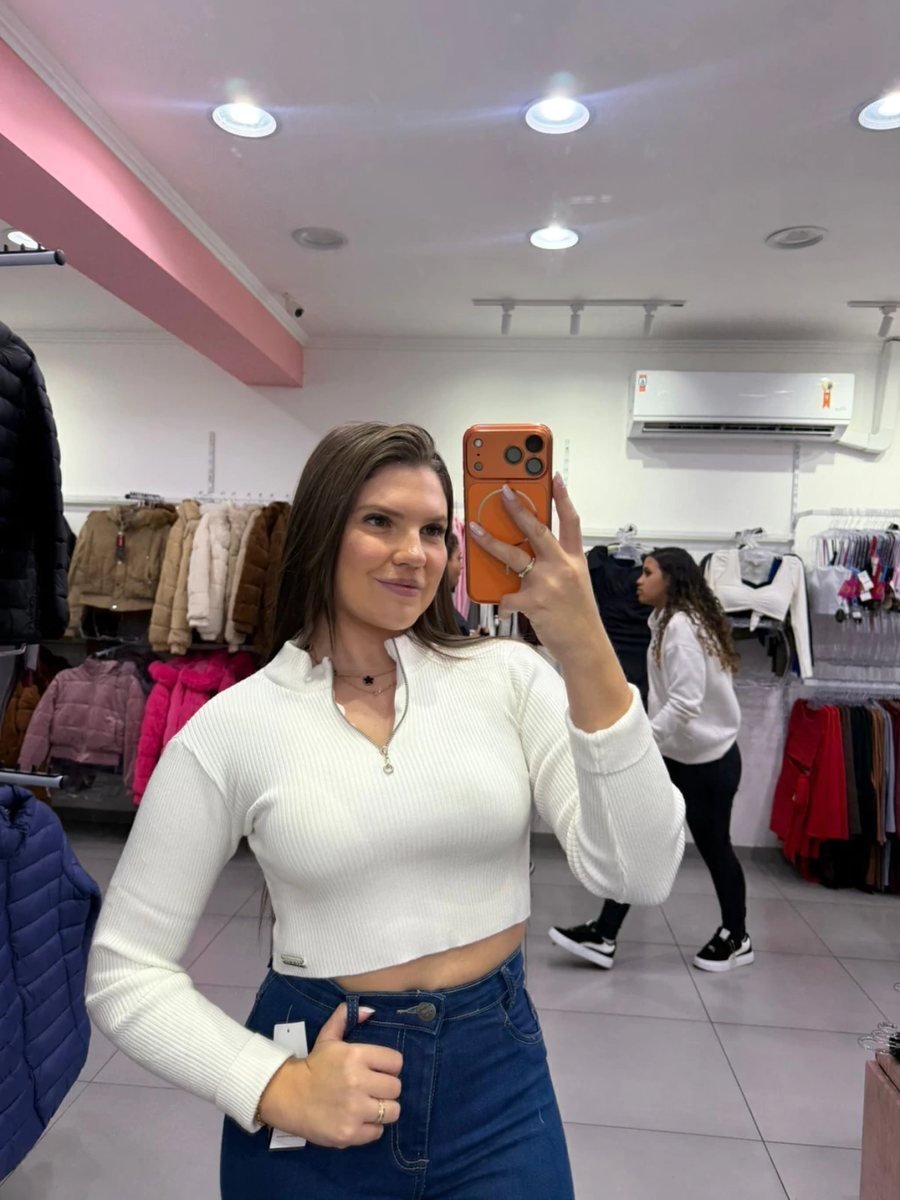Cropped Luxxo Modal Com Ziper E Punho Dobrado Branco, foto 2