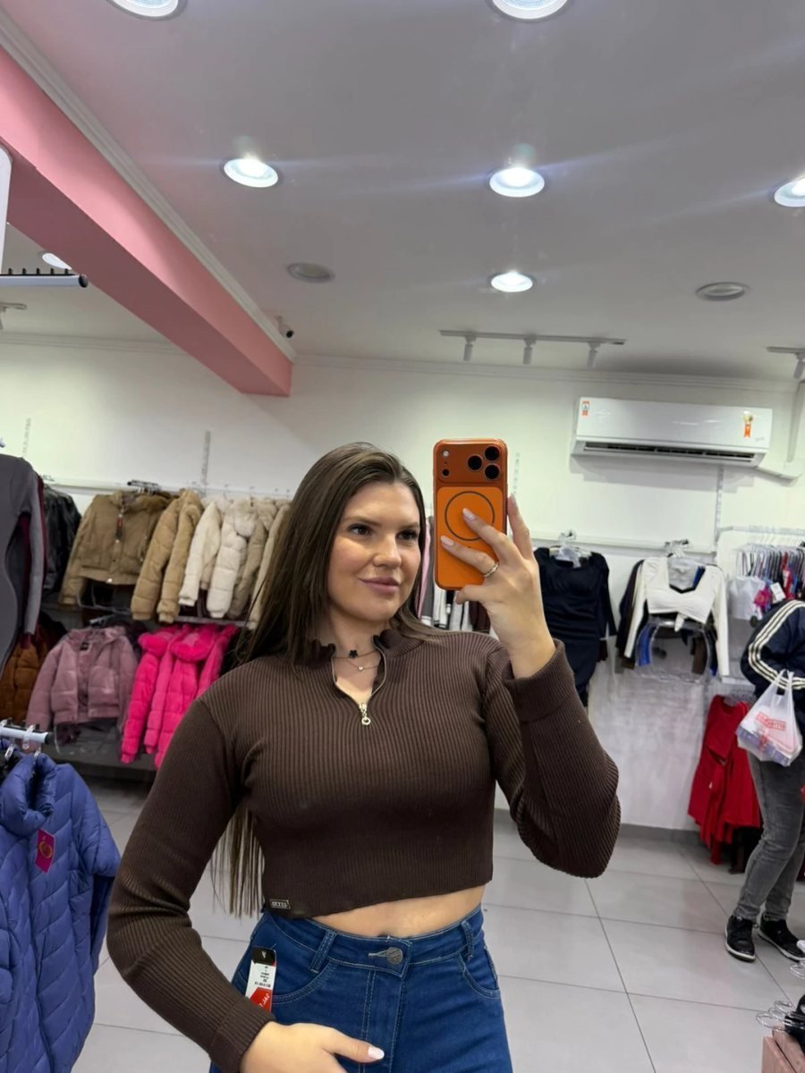 Cropped Luxxo Modal Com Ziper E Punho Dobrado Marrom, foto 2
