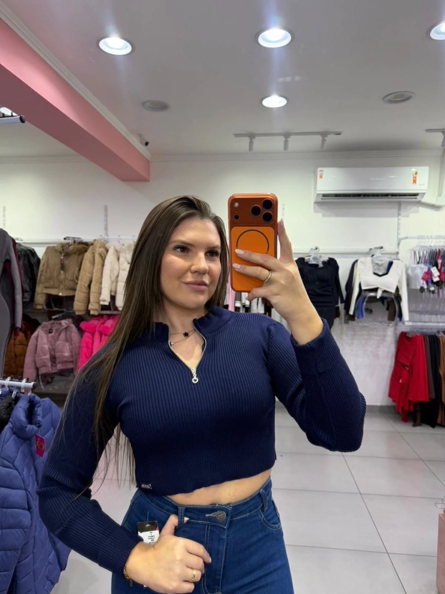 Cropped Luxxo Modal Com Ziper E Punho Dobrado Azul, foto 2