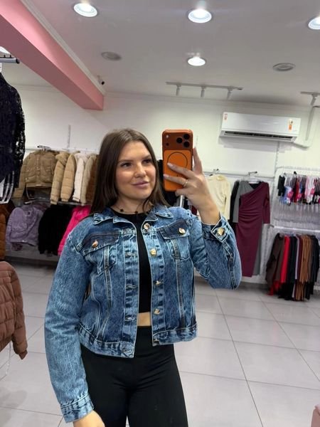 Jaqueta Jeans Lavagem Marmorizada Escuro