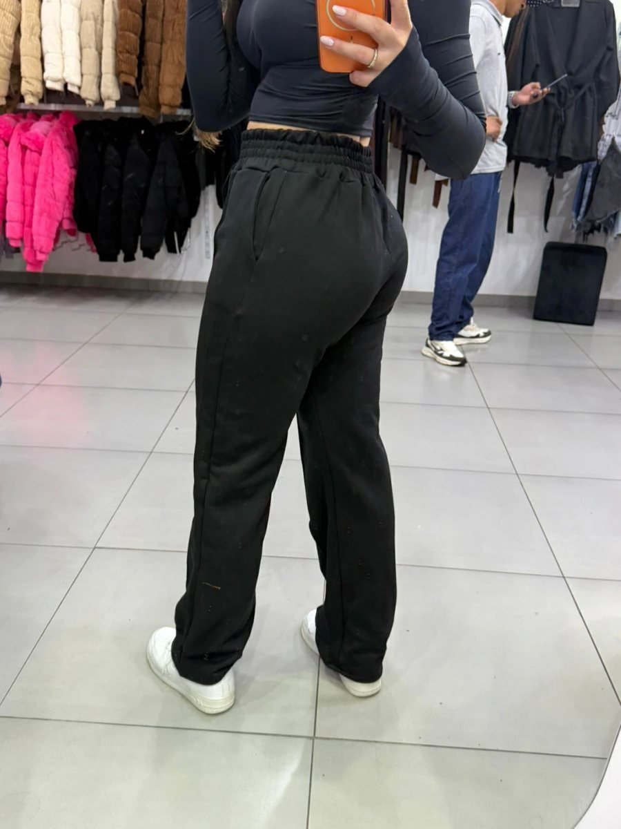 Calça Moletom Apeluciada Detalhe Linha Frontal Preta, foto 2