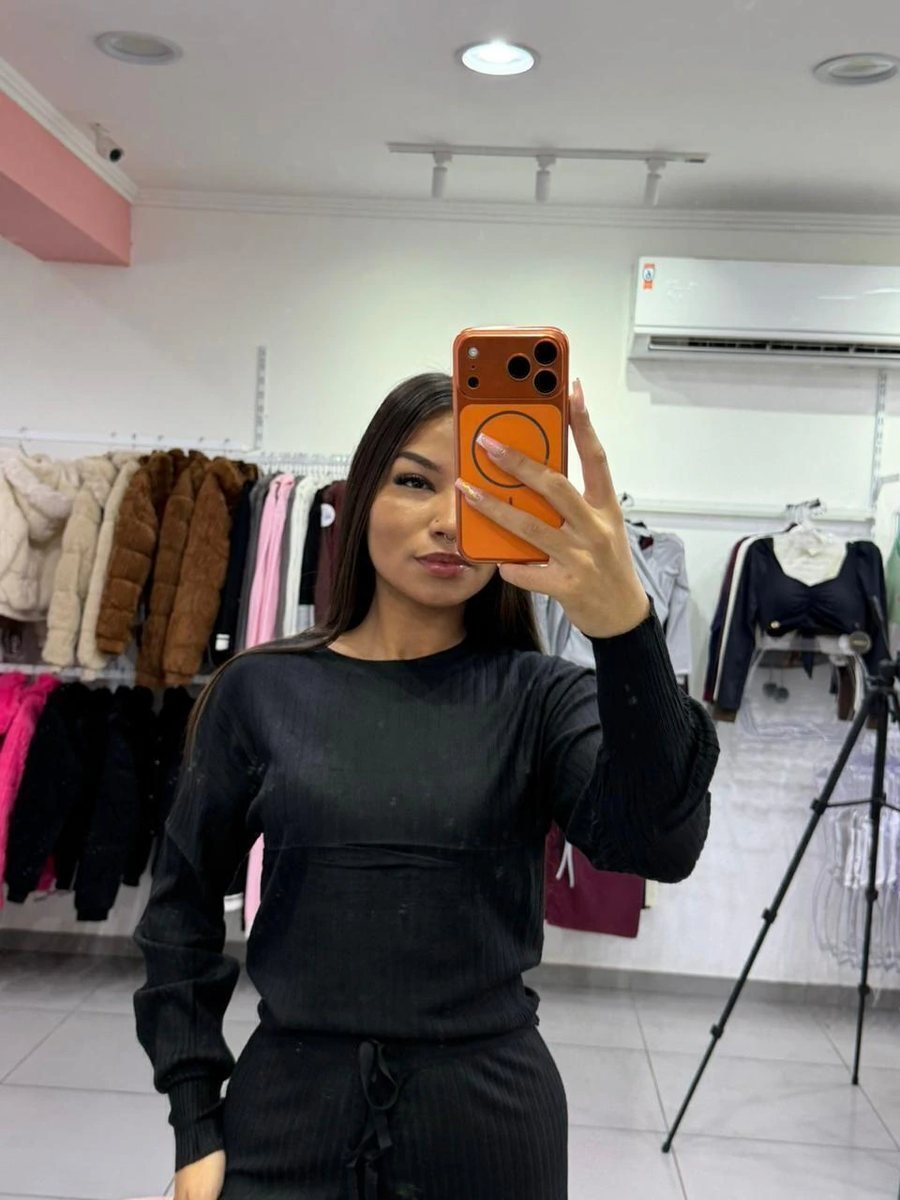 Conjunto Modal Mousse Blusa Manga Longa Com Calça Pantalona Cordinha Regulagem Preto, foto 3