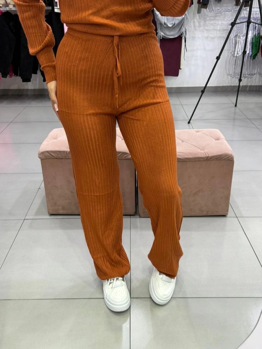 Conjunto Modal Mousse Blusa Manga Longa Com Calça Pantalona Cordinha Regulagem Bege, foto 4