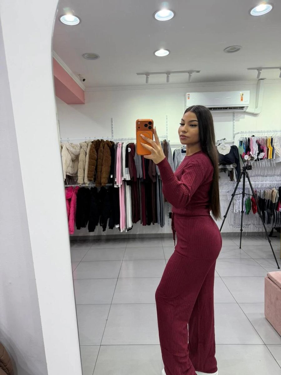 Conjunto Modal Mousse Blusa Manga Longa Com Calça Pantalona Cordinha Regulagem Bordo, foto 2