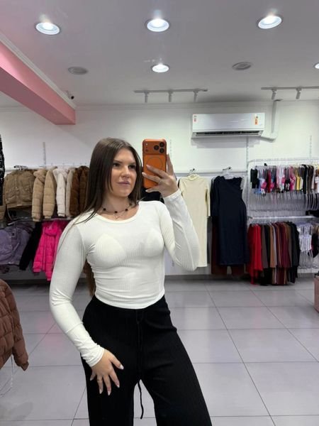 Cropped Canelado Algodão Básico Com Manga Longa Off White