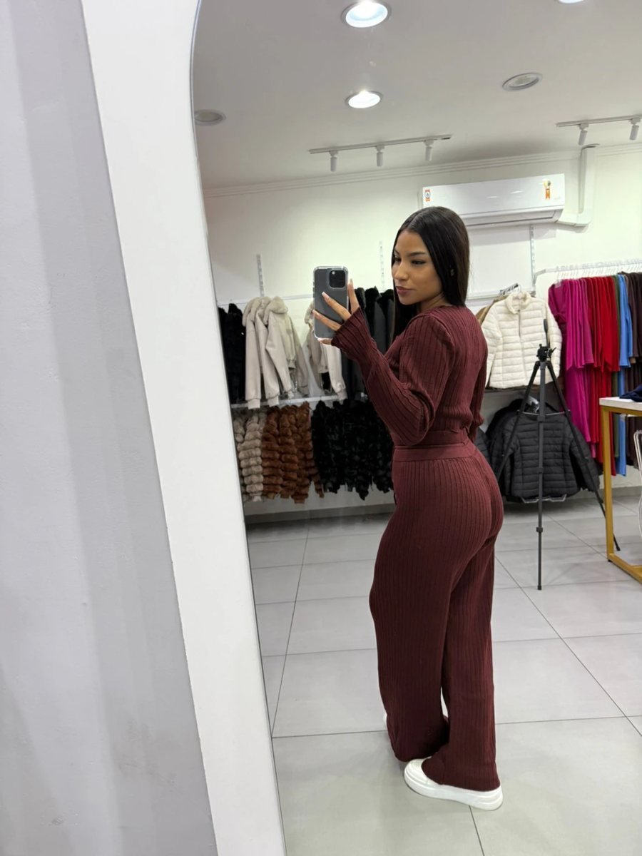 Conjunto Luxxo Modal Mousse Cropped Gola Quadrada E Calça Pantalona Cordinha De Regulagem Bordo, foto 2