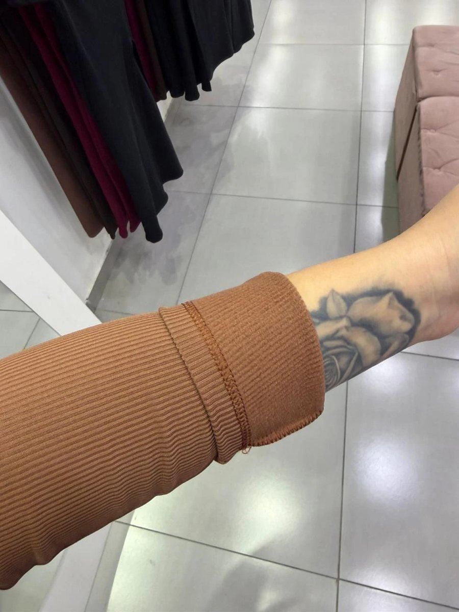 Body Canelado Térmico Com Manga Longa E Gola Quadrada Marrom Claro, foto 3