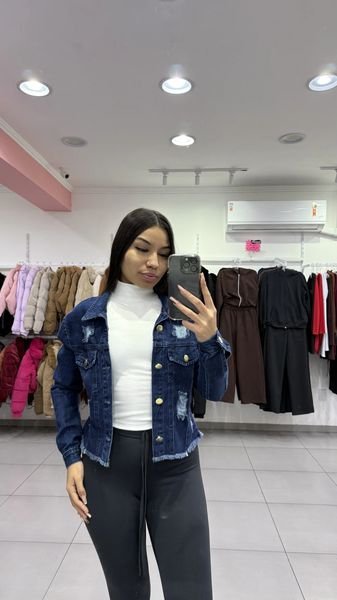 Jaqueta Jeans Lavagem Escura Detalhe Rasgos