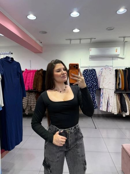 Body Suplex Gola Quadrada Manga Longa Preto