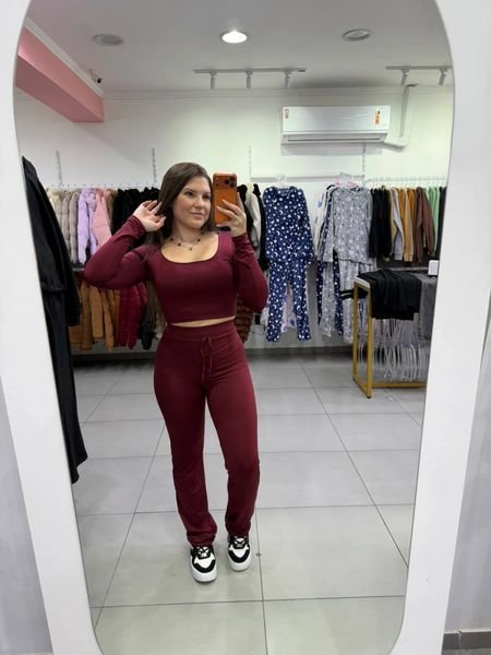 Conjunto Suplex Com Cropped Gola Quadrada E Calça Flare Bordo