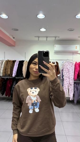 Blusa Moletom Estampa Urso Marrom Escuro