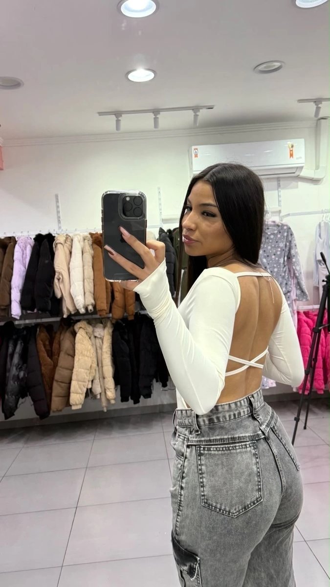 Body Poliamida Com Manga Longa Trançado Nas Costas Off White, foto 2