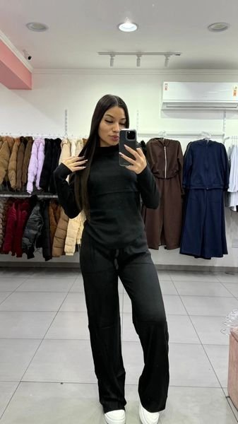 Conjunto Mousse Blusa Básica Com Calça Pantalona Preto