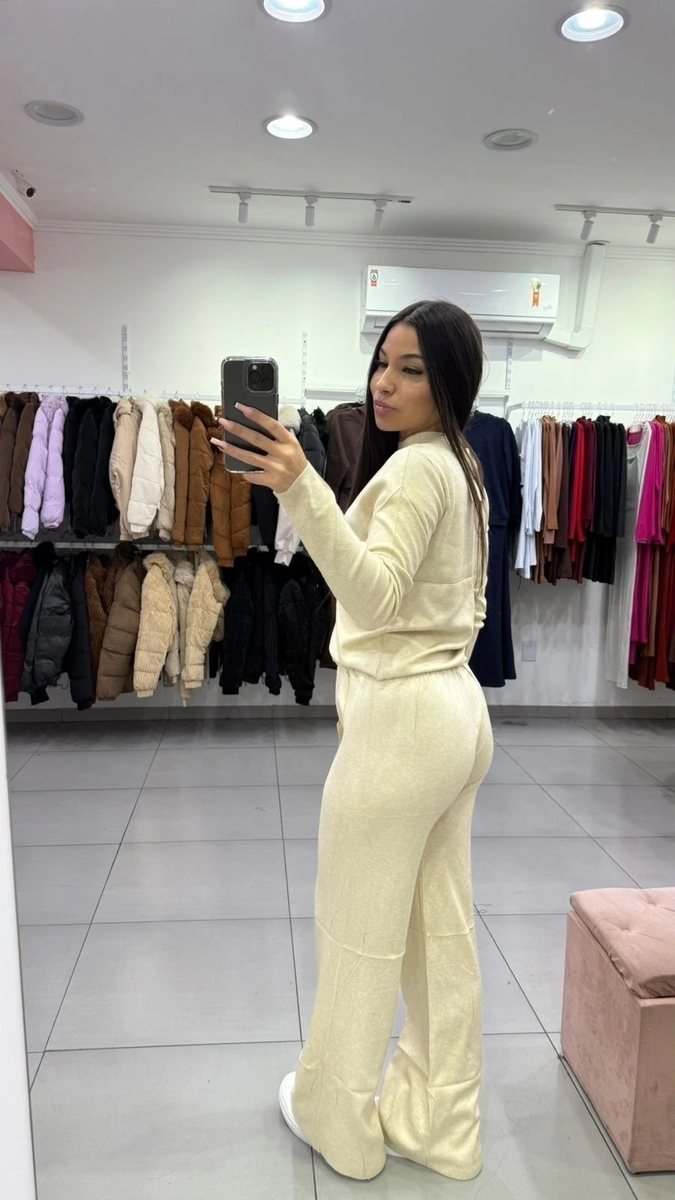 Conjunto Mousse Blusa Básica Com Calça Pantalona Nude, foto 2