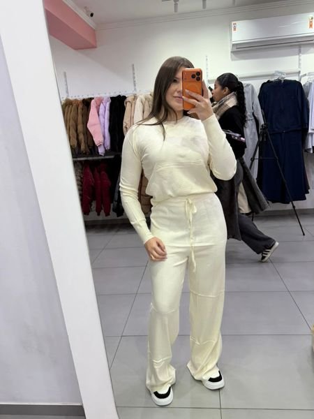 Conjunto Mousse Blusa Com Revê-lo Coração E Calça Pantalona Off White