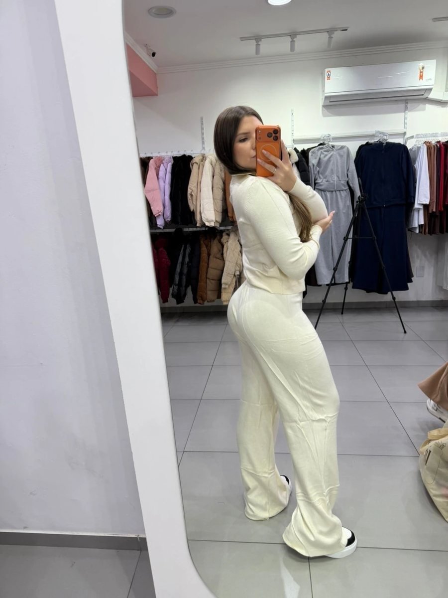 Conjunto Mousse Blusa Com Revê-lo Coração E Calça Pantalona Off White, foto 2