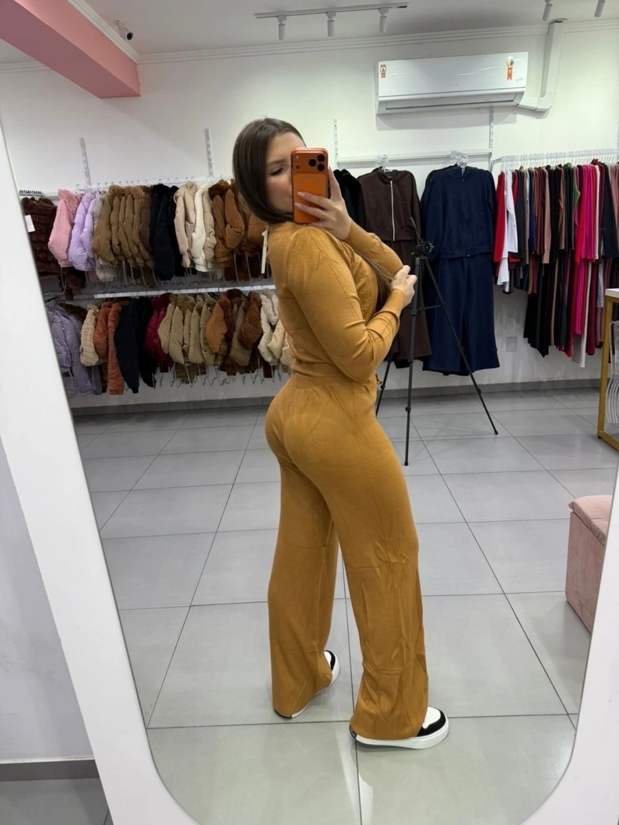 Conjunto Mousse Blusa Detalhe Transados E Calça Pantalona Bege, foto 3