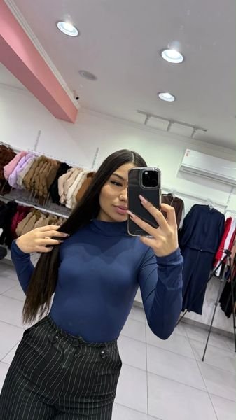 Body Poliamida Com Gola E Manga Longa Azul