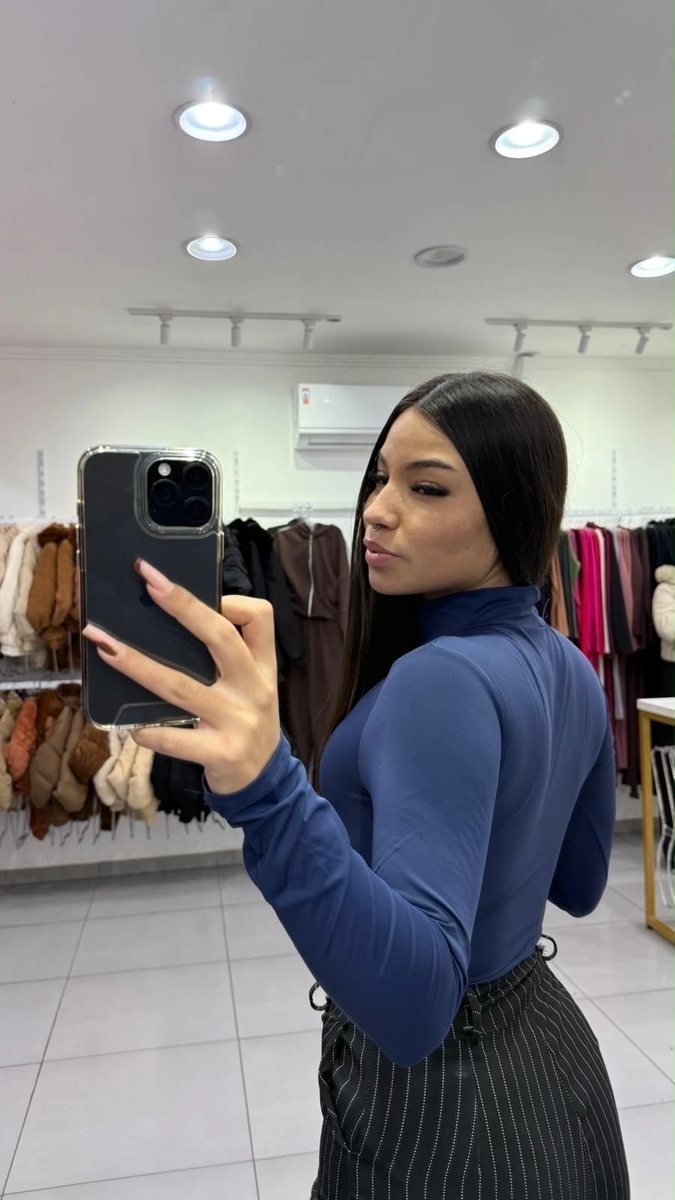 Body Poliamida Com Gola E Manga Longa Azul, foto 2