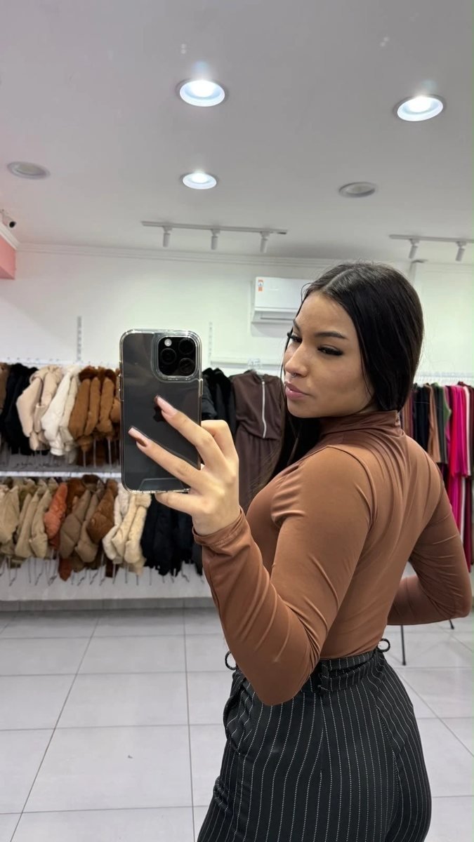 Body Poliamida Com Gola E Manga Longa Marrom, foto 2
